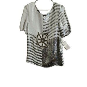 Glamorous Silver and White Sequin Blouse